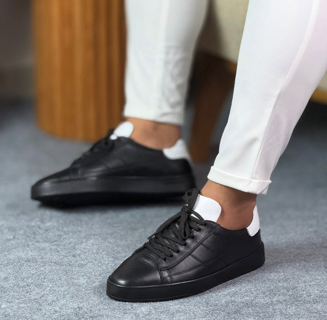 0062 SİYAH SNEKAKERS ERKEK DERİ AYAKKABI