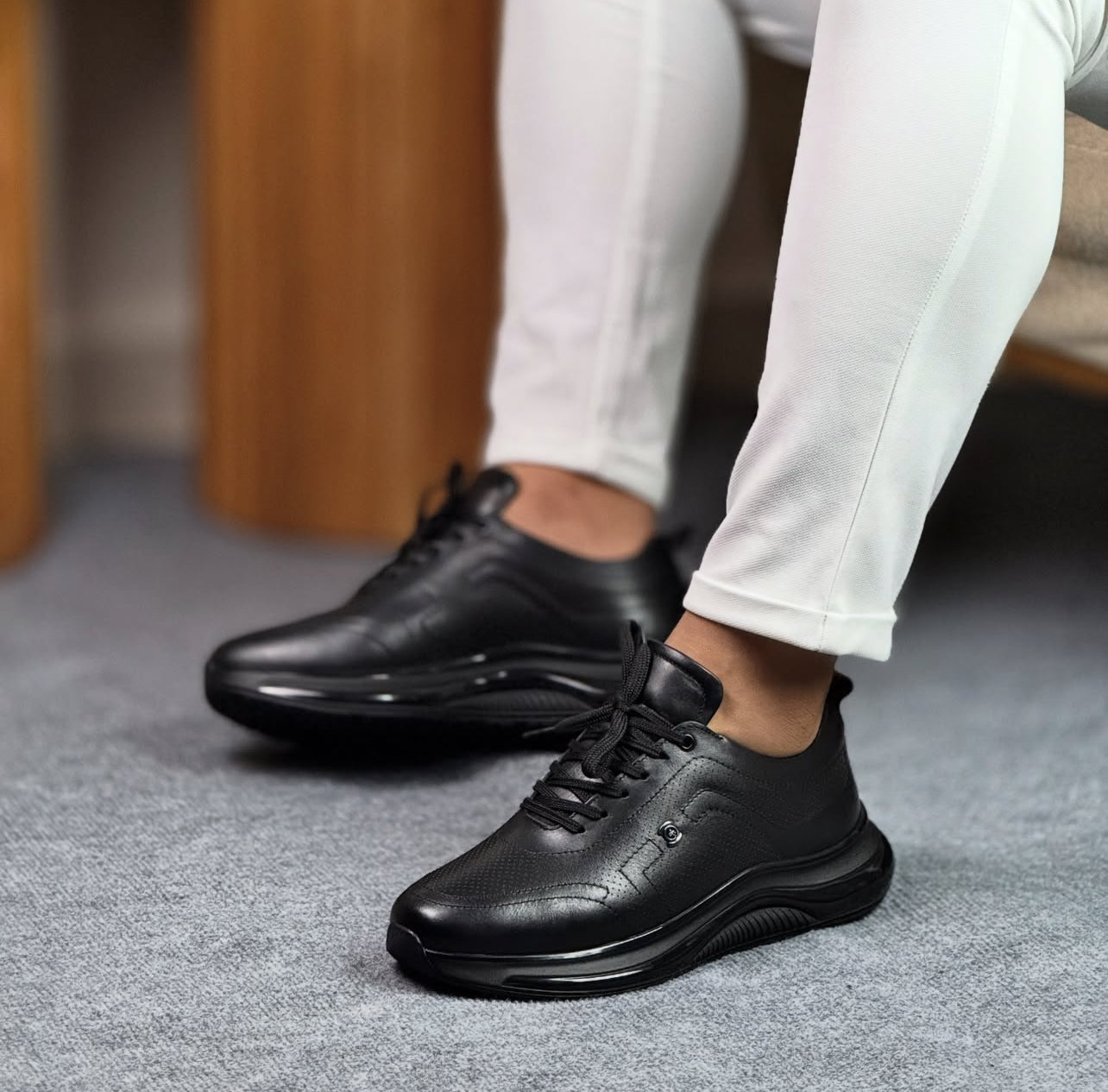 0065 SİYAH SNEKAKERS ERKEK DERİ AYAKKABI